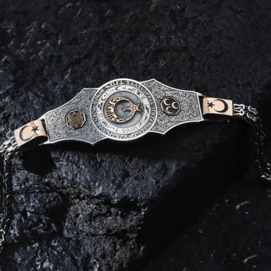 16 Turkish States Bracelet – Göktürk Script 925 Silver | Personalized
