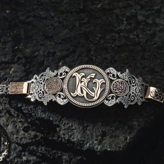 Personalized Silver Bracelet | Custom Monogram & Arabic Calligraphy | 925 Sterling Ottoman Bangle